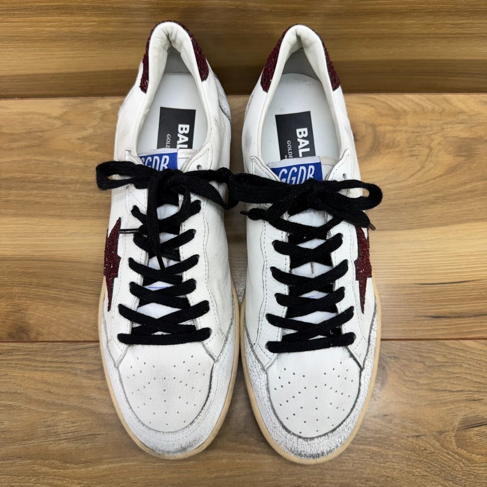 Golden Goose Ball Star Low Top Sneakers Womens 10 EU 40 Burgundy Glitter Preppy - Picture 4 of 16